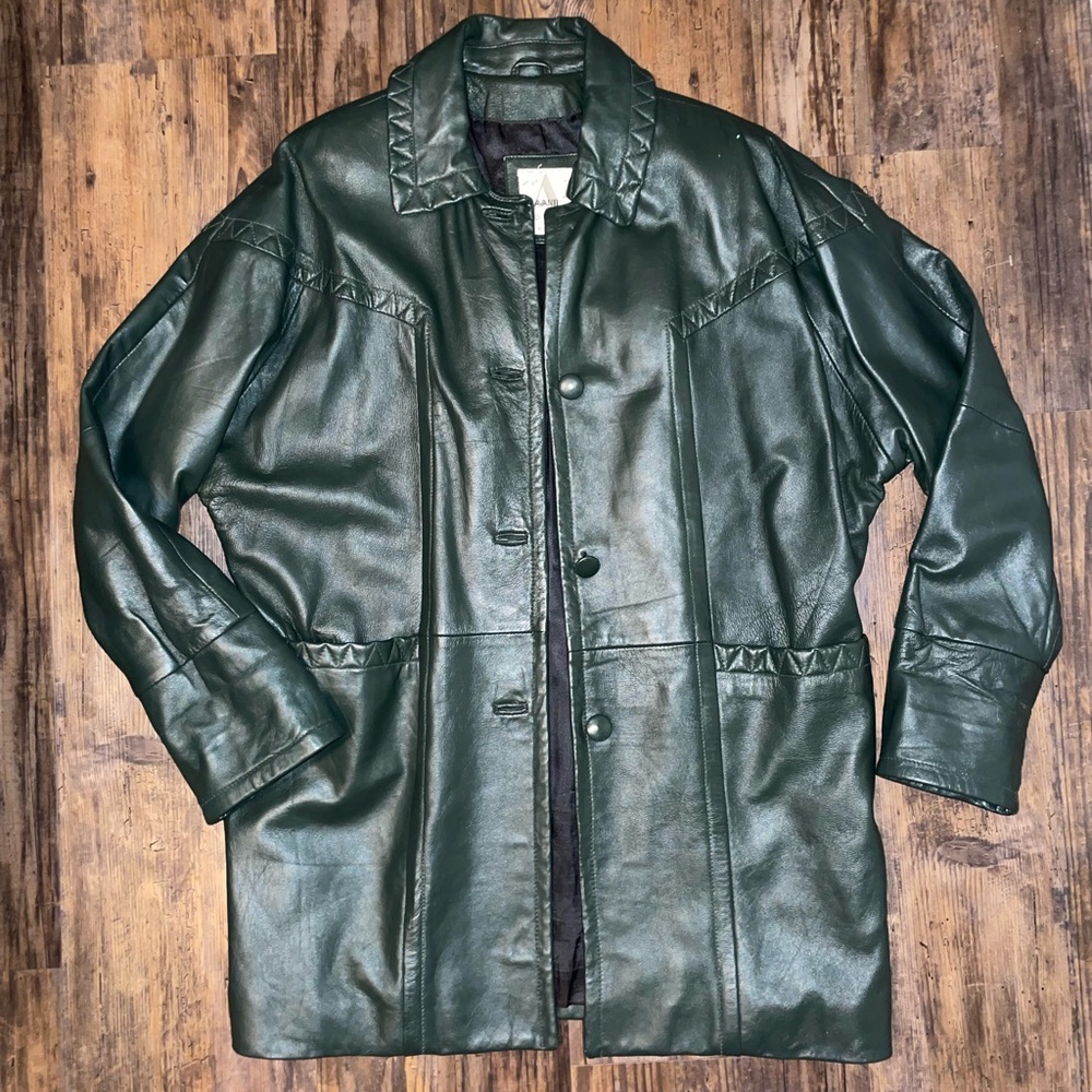 Avanti Dark Green Genuine Leather Coat